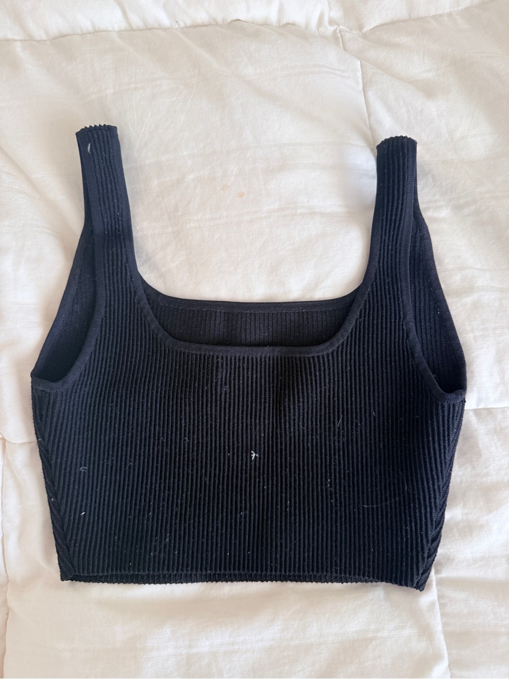 Aritzia Black Ribbed Square-Neck Crop Tank Top - Women